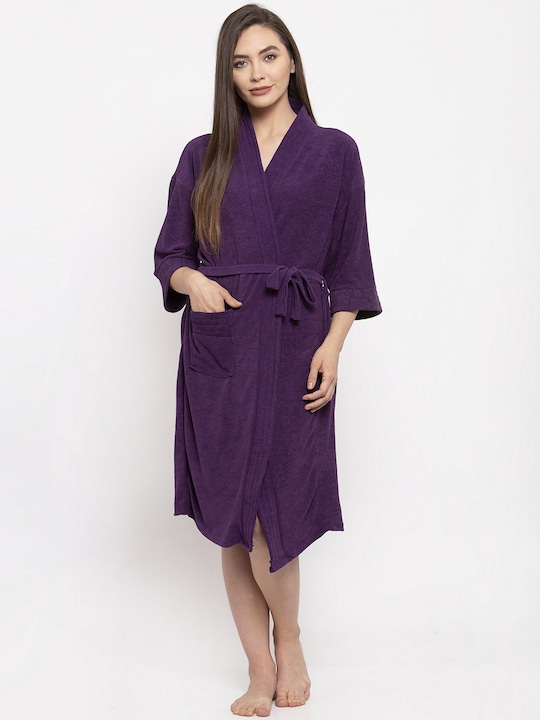 Women's Purple Solid Bath Robe