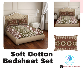 Brown & White Geometric Cotton Bedsheet Set